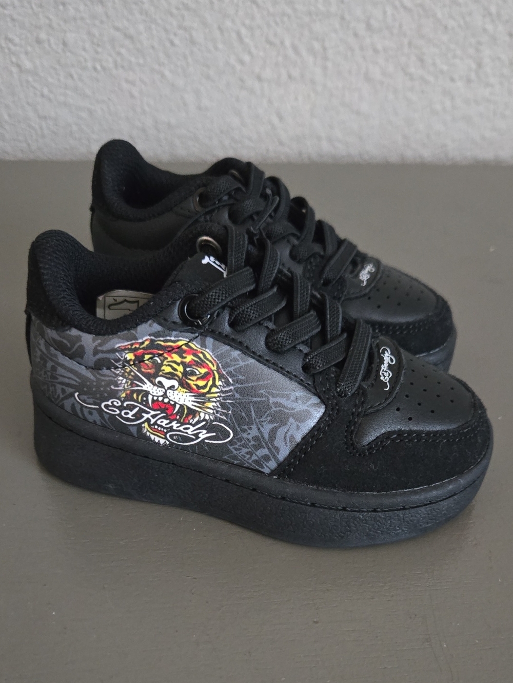 Ed Hardy Black Sneakers with Tiger Graphic